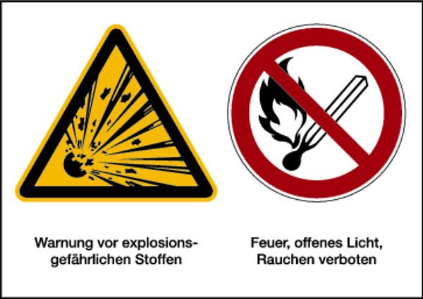 Schilder Klar Warnzeichen Kombischild Explosionsgefährliche Stoffe, 210x148 mm Folie selbstklebend, 7140/63