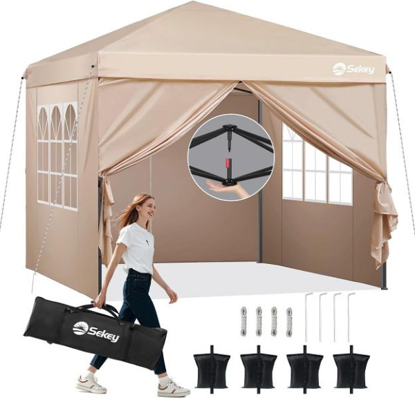 Sekey Pop Up Pavillon 3 x 3 m mit 4 Seitenteilen, wasserdicht stabil winterfest, GZ27