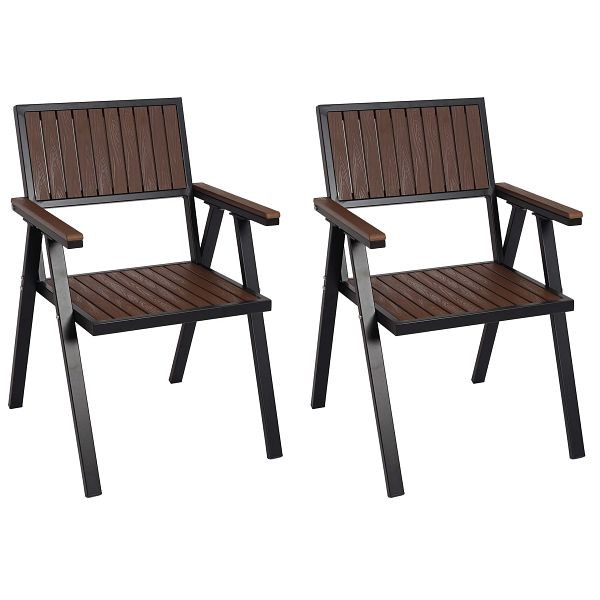 Mendler 2er-Set Gartenstuhl HWC-J95, Balkonstuhl Stuhl, Outdoor-Beschichtung, Aluminium Polywood, Gestell schwarz, dunkelbraun, 84857
