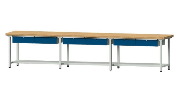ANKE Werkbänke Arbeitstisch, Modell 205, 4050 x 800 x 850 mm, RAL 7035/5010, BMP 50 mm, 401.550