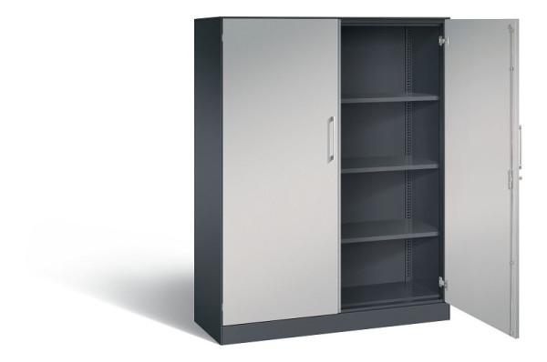 C+P Flügeltürenschrank Asisto, H1635xB1200xT435mm, Farbe: Schwarzgrau / Weißaluminium, Bügelgriff, 4 OH, 141011-000 S10039