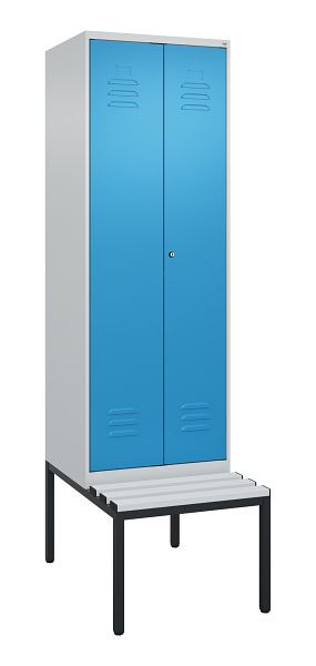 C+P Umkleidespind Classic PLUS SW, 2 Abteile, 2120x600x815mm, 7035/5012, Zylinderschloss, mit untergebauter Sitzbank, 0800527-20 S10019