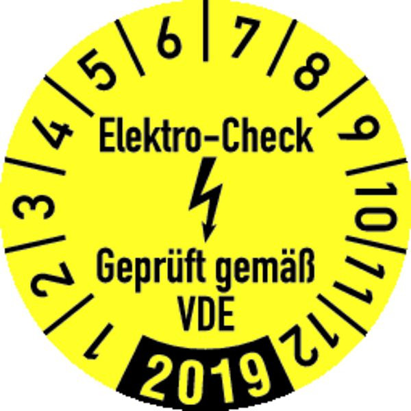 Schilder Klar Prüfplakette Elektro-Check Geprüft gemäß VDE, gelb/schwarz ab 2023, 30 mm Folie selbstklebend, VE: 40 Stück, 59/69.23