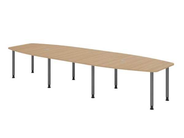 Hammerbacher Konferenztisch KT40C, 400 x 130 cm, Platte: Eiche, 25mm dick, Acht-Fuß-Gestell graphit, Rundrohr 6 cm, Arbeitshöhe 72-74 cm, VKT40C/E/G