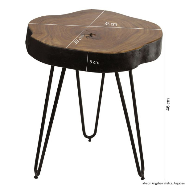 Wohnling Massivholz Sheesham Beistelltisch BAGLI 35 x 35 cm Massiv Echtholz Baumkante, WL1.548