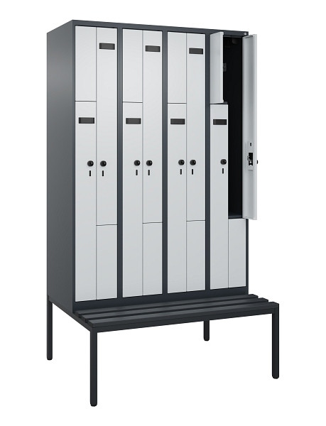 C+P Z-Spind Evolo PLUS, 8 Fächer, 2120x1200x815mm, 7016/7035, Drehriegel, Sitzfläche Kunststoff, Sitzbank, 0490537-408 S10071