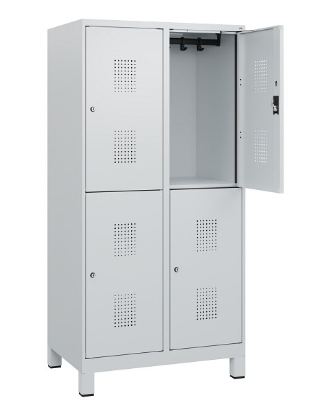 C+P Doppelstöckiger Spind Evolo PLUS, Füße, 4 Fächer, 1630x800x500mm, 7035/7035, Zylinderschloss, 0493105-22 S10040