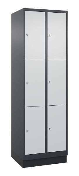 C+P Schließfachschrank Classic PLUS, Sockel, 2 Abteile mit je 3 Fächern, 1950x600x500mm, 7016/7035, 080020-203 S10016