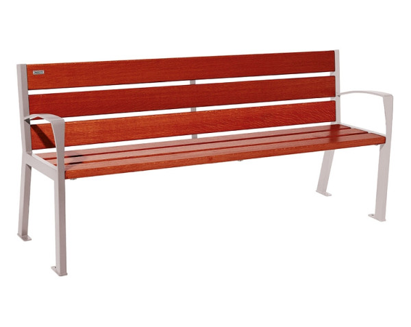 Procity Sitzbank Silaos 6 Holzlatten, 1800 mm, Mit Armlehne, Holz & Stahl, Mahagoni/RAL 7044, 209612.7044.ACAJ