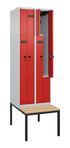 C+P Z-Spind Evolo PLUS, Bank, 4 Fächer, 2120x600x815mm, 7035/3020, Drehriegel, Sitzfläche Buche-Hartholz, Sitzbank, 0490537-204 S10012