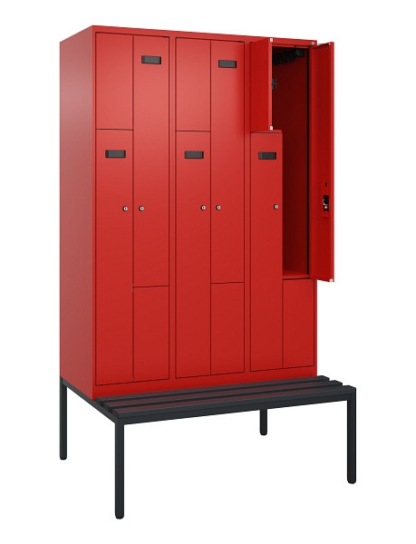 C+P Z-Spind Evolo PLUS, Bank, 6 Fächer, 2120x1200x815mm, 3020/3020, Zylinderschloss, Sitzfläche Kunststoff, Sitzbank, 0490537-326 S10106
