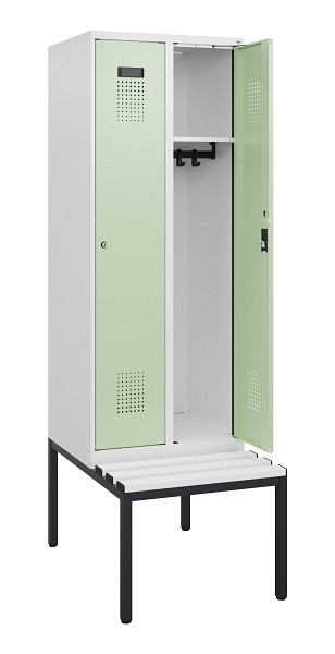C+P Spind Evolo PLUS, 2 Abteile, 1950x600x815mm, 9016/6019, Zylinderschloss, Material Sitzfläche Kunststoff, Sitzbank, 0490505-20 S10100