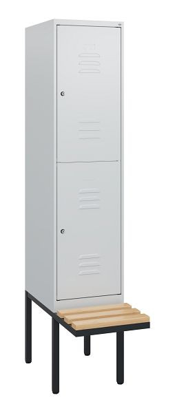 C+P Doppelstöckiger Spind Classic PLUS, 1950x400x815mm, 7035/7035, Zylinderschlösser, Sitzleisten aus Buche, schwebende Sitzfläche, 0803405-12 S10039
