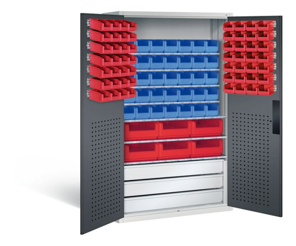C+P Magazinschrank Serie 13, H1950xB1100xT535mm, Farbe: Lichtgrau / Schwarzgrau, Muldengriff, 130276-68 S10020