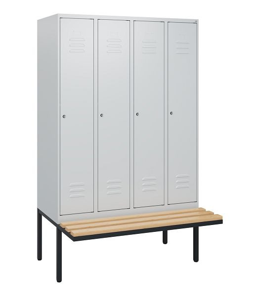 C+P Umkleidespind Classic PLUS, 4 Abteile, 1950x1200x815mm, 7035/7035, Zylinderschlösser, Buche-Sitzleisten, 0800405-40 S10024