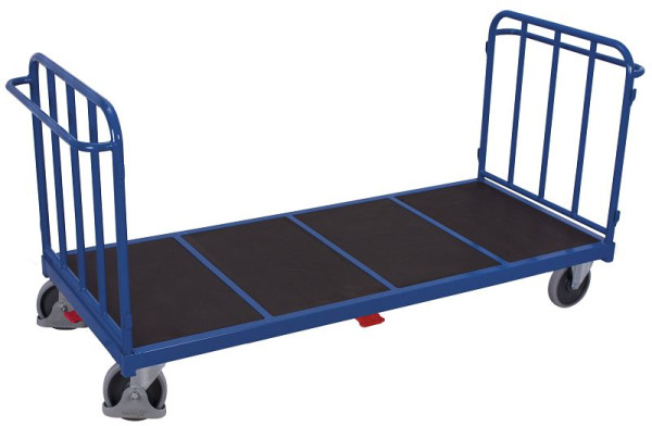 VARIOfit Doppel-Stirnwandwagen mit senkrechten Streben, Ladefläche: 1.305 x 880 mm, RAL 5010 enzianblau, Radsatz: Bereifung aus Gummi, sw-1313