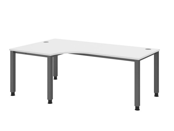 Hammerbacher Schreibtisch QS82, 200 x 120 cm, Platte: Weiß, 25 mm dick, Winkelform 90°, 4-Fuß-Gestell in Graphit, Arbeitshöhe 68-83,5 cm, VQS82/W/G