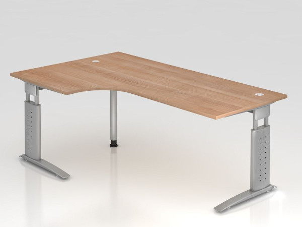 Hammerbacher Winkeltisch C-Fuß 200x120cm 90° Nussbaum/Silber, Winkelform 90°, horizontale Kabelwanne, links oder rechts montierbar, VUS82/N/S