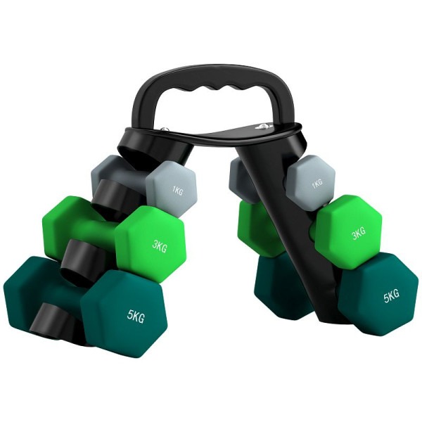 SPORTNOW Hantelset mit Aufbewahrungsgestell, Set mit 6 Hanteln für Fitness-Training, 2x 1 kg, 2x 3 kg, 2x 5 kg, A91-360V01MX