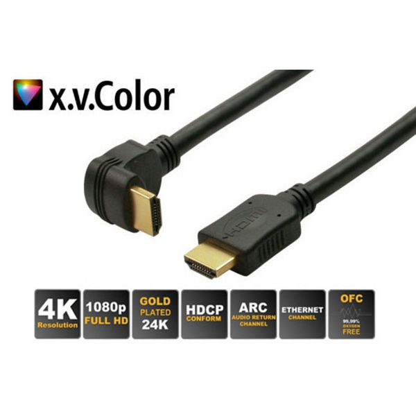 S-Conn HDMI A-Stecker Winkel auf HDMI A-Stecker gerade, vergoldete Kontakte, Abgang nach unten, Full HD, ULTRA HD, 3D, HEAC, 1,0m, 77470-5