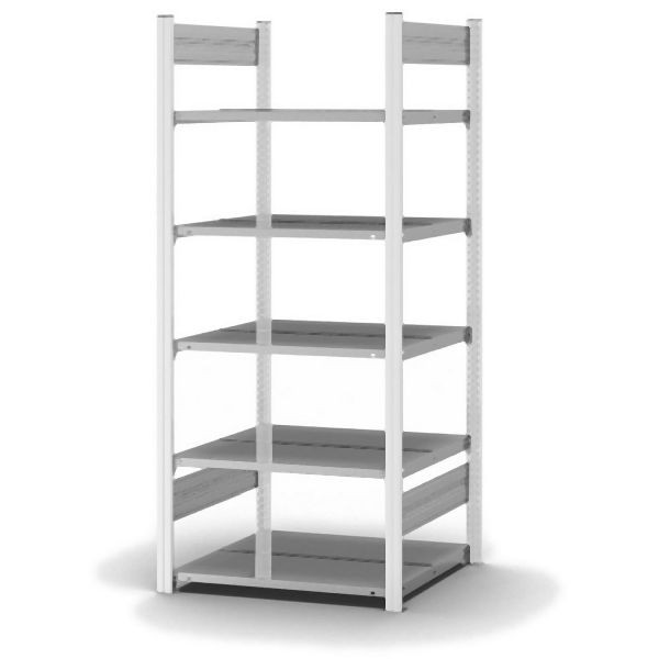 hofe Grundregal, zerlegt, 6 Böden 2000 x 600 x 750 mm, verzinkt Stützprofile - Verkehrsweiß/RAL 9016, HWG20607DA