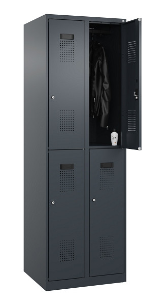 C+P Doppelstöckiger Spind Evolo PLUS, 4 Fächer, 1850x600x500mm, 7016/7016, Zylinderschloss, 049300-20 S10043