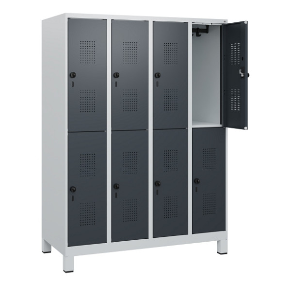C+P Doppelstöckiger Spind Evolo PLUS, Füße, 8 Fächer, 1630x1200x500mm, 7035/7016, Drehriegel, 0493105-40 S10012