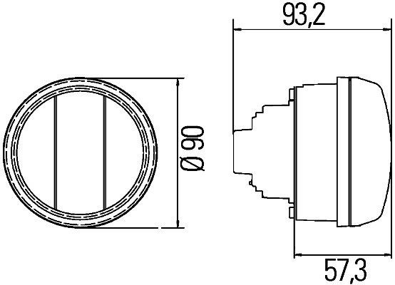 HELLA Hybrid-Tagfahrleuchte, 90mm, 24V, rund, SAE/ECE-R7/ECE-R87/E1 2586/ECE-R148/E1 0079, glasklar, LED-Lichtfarbe: weiß, AMP, beidseitig, 2PT 010 102-111