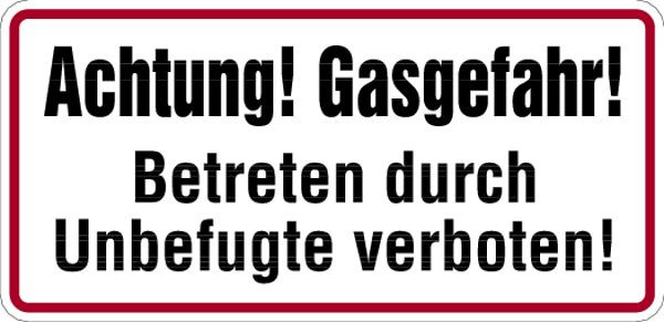 Schilder Klar Betriebsbeschilderung Achtung! Gasgefahr, 350x170x0.45 mm Aluminium geprägt, 319/00