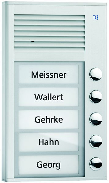 TCS Türkontrollsystem Audio Außenstation Serie PAK 5 Klingeltasten (rechtsbündig), AP silber, PAK05-EN