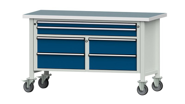 ANKE Werkbänke Kastenwerkbank, Modell 255 V, 1500 x 700 x 890 mm, RAL 7035/5010, UBP 40 mm, fahrbar, 304.169