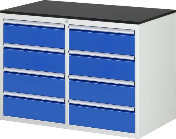 RAU Schubladenschrank Serie 7000, B1145xT650xH820mm, Schubladen: links: 4xH180mm, rechts: 4xH180mm, Arbeitsplatte melaminharzbeschichtet, 03-LL5.1.1A-M.11