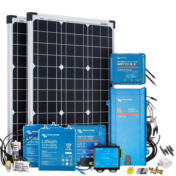 Offgridtec Mobil VeCore S 100W 1280Wh Wohnmobil Solaranlage inkl. MultiPlus12/800/35 Wechselrichter, Batterieladegrät und Laderegler, weiß, 4-01-023895-010