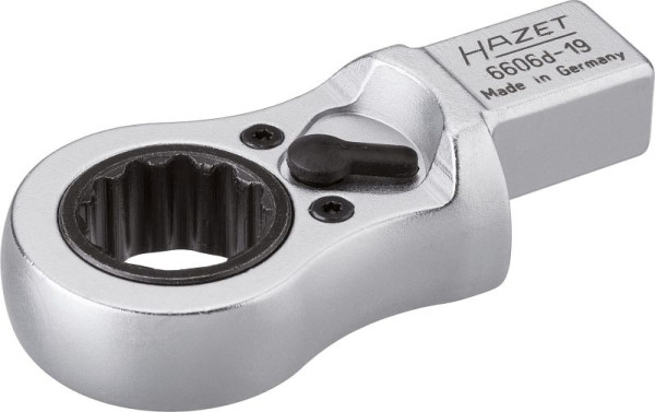 Hazet Einsteck-Ratschen-Ringschlüssel, Einsteck-Vierkant 14 x 18 mm, Außen-Doppel-Sechskant Profil, 19 mm, 6606D-19