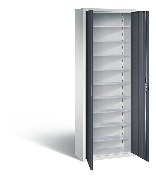 C+P Magazinschrank Serie 13, H1980xB700xT300mm, Farbe: Lichtgrau / Schwarzgrau, Muldengriff, 133113-20 S10197
