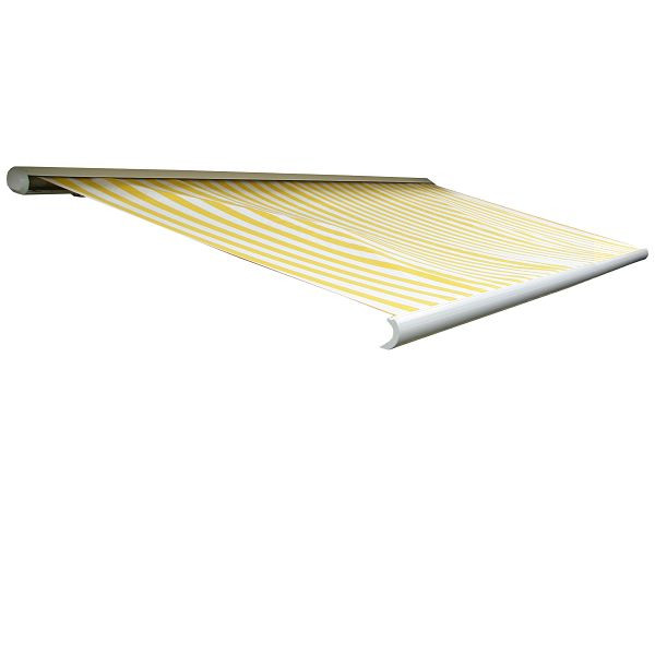 Mendler Elektrische Kassettenmarkise T124, Markise Vollkassette 5x3m, Acryl Gelb/Weiß, 34288+34295+35606