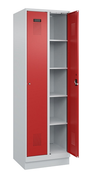 C+P Wäsche-Spind Evolo PLUS, mit Sockel, 2 Abteile, 1950x600x500mm, 7035/3000, Verschluss Zylinderschloss, Ablageböden 8, 049020-20B S10030
