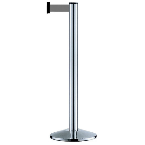 Stein HGS Personenleitsystem "Beltrac Classic" aus Aluminium, 2,3m, mobil, Fuß-Abdeckhaube (Metall), Gurt: schwarz, Standard-Gurtendstück, 11228-an-m202