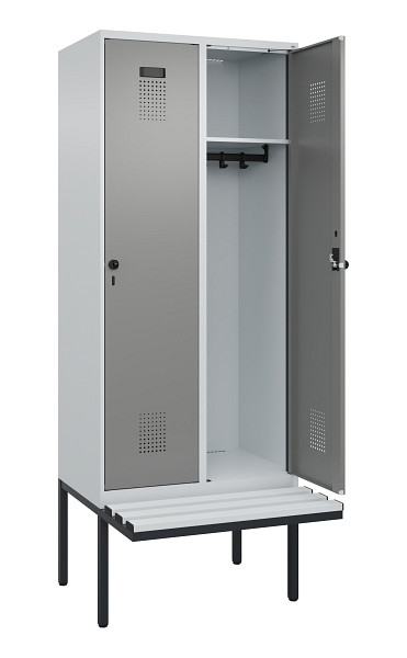 C+P Spind Evolo PLUS, 2 Abteile, 2120x800x815mm, 7035/0004, Haken 4, Drehriegel, Material Sitzfläche Kunststoff, 0490407-22 S10068