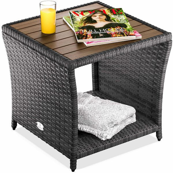 casaria Polyrattan Beistelltisch Grau 40x45x45cm Akazienholz, 109947