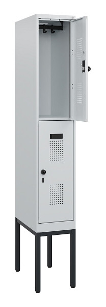 C+P Doppelstock-Spind Evolo PLUS, Gestell, 2 Fächer, 1950x300x500mm, 7035/7035, Drehriegel, 0493305-10 S10013