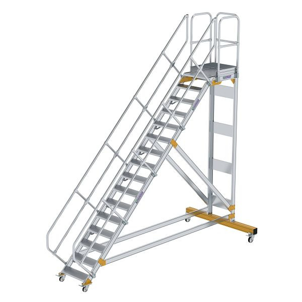 Munk Günzburger Steigtechnik Plattformtreppe 45° fahrbar Stufenbreite 600 mm 16 Stufen Aluminium geriffelt, 600776