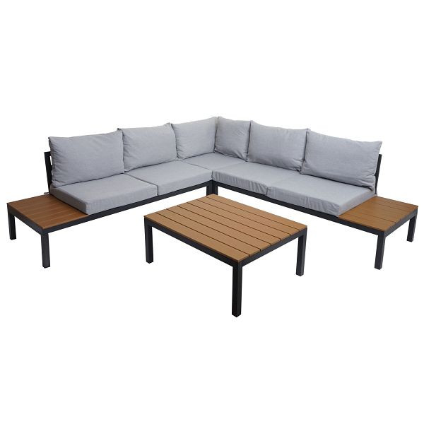 Mendler Garten Garnitur HWC-H54b, Garnitur Sitzgruppe Garten-/Lounge-Set Sofa, Olefin Polywood Alu, Polster hellgrau, 82138