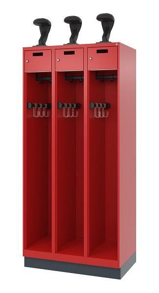 C+P Feuerwehrspind Evolo, Modell PRAKTUS, 3 Abteile, H1950xB900xT500 mm, Feuerrot, Sockel, 0492015-30 S10011