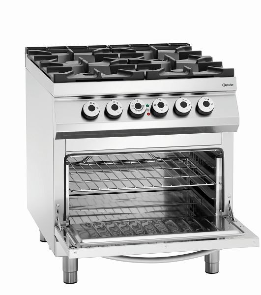 Bartscher 4 Flammen Gasherd, Elektrobackofen 2/1GN, 2952271