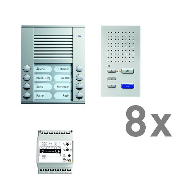 TCS Türkontrollsystem audio:pack AP für 8 Wohneinheiten, mit Außenstation PES 8 Klingeltasten, 8x Freisprecher ISW3030, Steuergerät BVS20, PAAF082/002