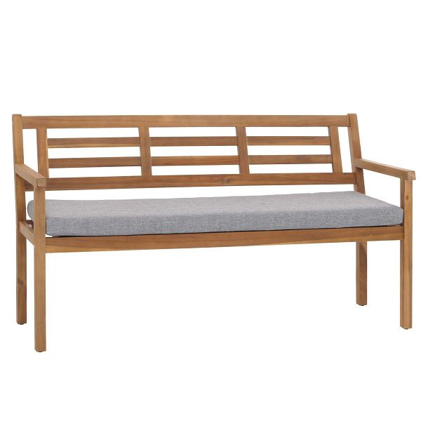 Mendler Gartenbank HWC-N47, Sitzbank Parkbank Holzbank, Massiv-Holz Akazie MVG, Kissen grau, 106988