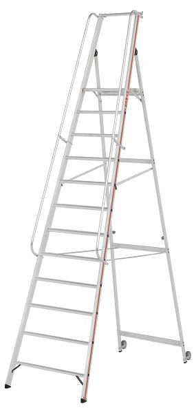 HYMER Plattformleiter mit Kipprollen und langem Handlauf, 12 Stufen, Standhöhe 2,80 m, 808112