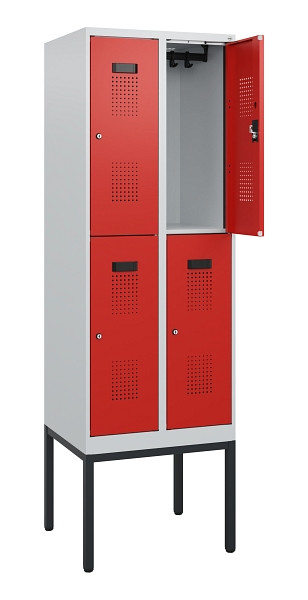C+P Doppelstock-Spind Evolo PLUS, Gestell, 4 Fächer, 1950x600x500mm, 7035/3020, Zylinderschloss, 0493305-20 S10028