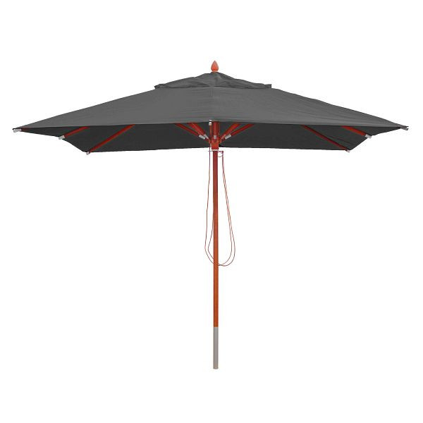 Mendler Gastronomie Holz-Sonnenschirm HWC-C57, Gartenschirm, Polyester/Holz 14kg, eckig 3x3m Seilzug stoßsicher, anthrazit, 66528
